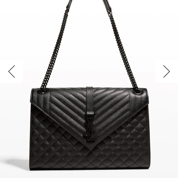 YSL Large Black Envelope shoulder bag with black hardware - Picture 1 of 7